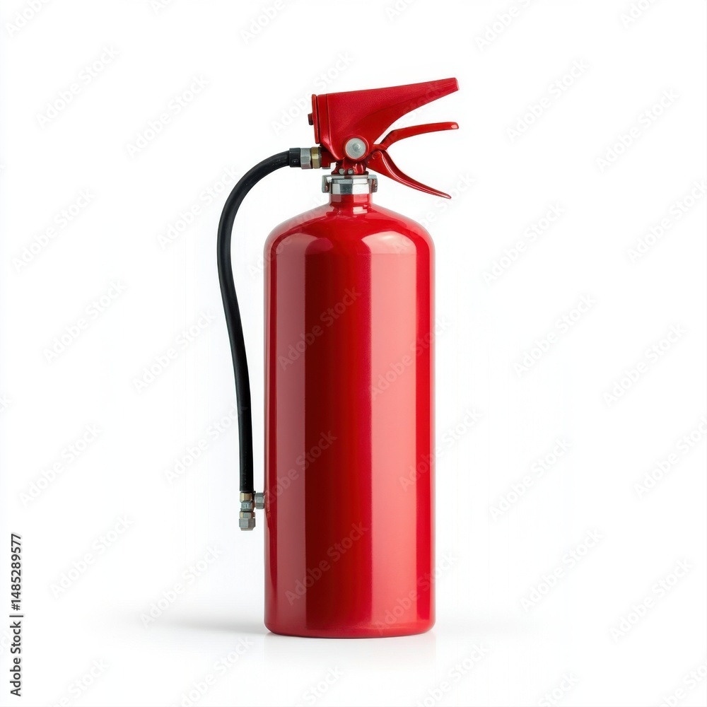 Fototapeta premium Bright Red Fire Extinguisher on White Background for Safety and Emergency Use