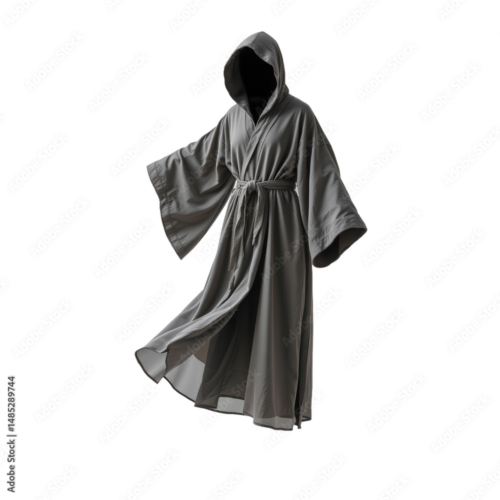 floating enchanted garment with partial transparency forming a hooded robe isolated on white background using softbox light and clean e commerce layout floating enchanted garment with partial transparency forming a hooded robe isolated on white background using softbox light and clean e commerce layout