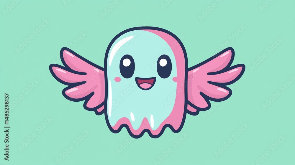 Obraz premium Cute Ghost Flying; Pastel Background