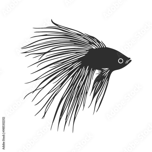 Betta Fish Silhouette Illustration. Elegant Aquatic Design For Decor And Branding. Isolated Vector Illustration