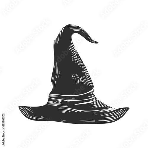 Witch Hat Silhouette Illustration. Magical And Mystical Theme Isolated Vector Illustration