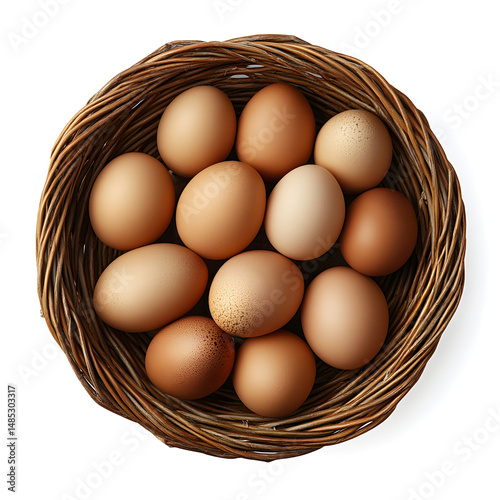 Wallpaper Mural Wicker basket overflowing with fresh brown eggs on white background Torontodigital.ca