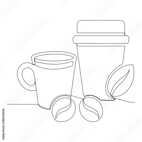 Continuous Line Art Coffee Cup and Takeaway Coffee