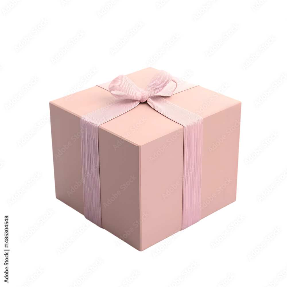 Obraz premium Three-dimensional rendering of a light pink gift box with a matching ribbon. The box is presented against a plain background.