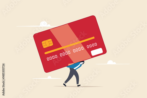 Credit card debt, financial problem, loan or obligation to pay back, over spending or expense, money trouble or despair concept, frustrated businessman carry credit card debt burden or loan payment.