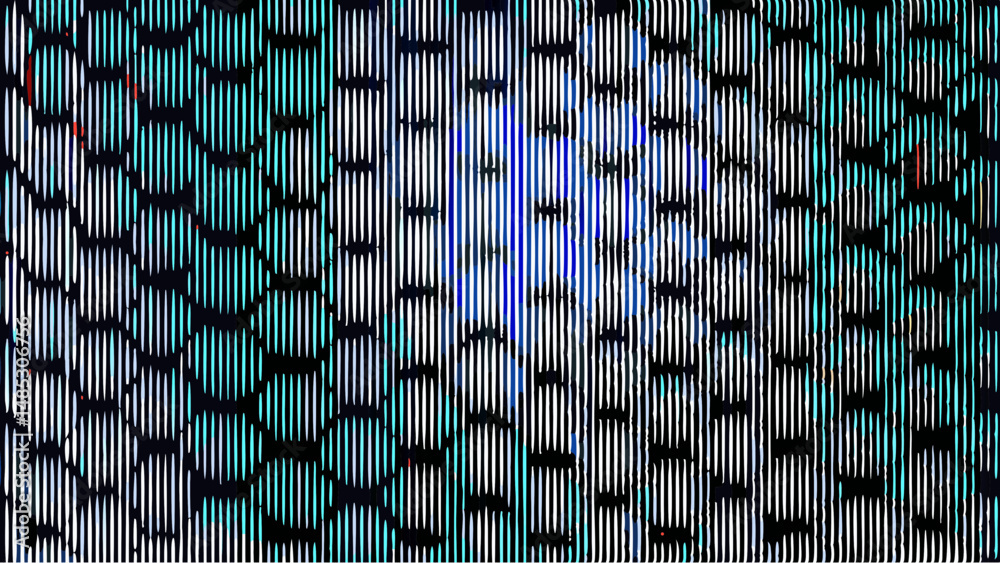 Fototapeta premium Abstract visual with vertical lines and dark shapes creating a textured pattern with blue highlights