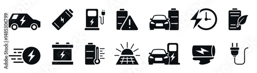Charge battery flat vector icons set