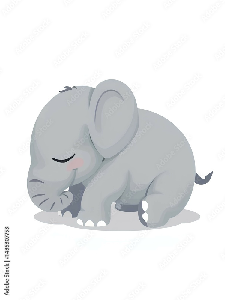Fototapeta premium Cartoon styled cute sleeping elephant baby isolated on white