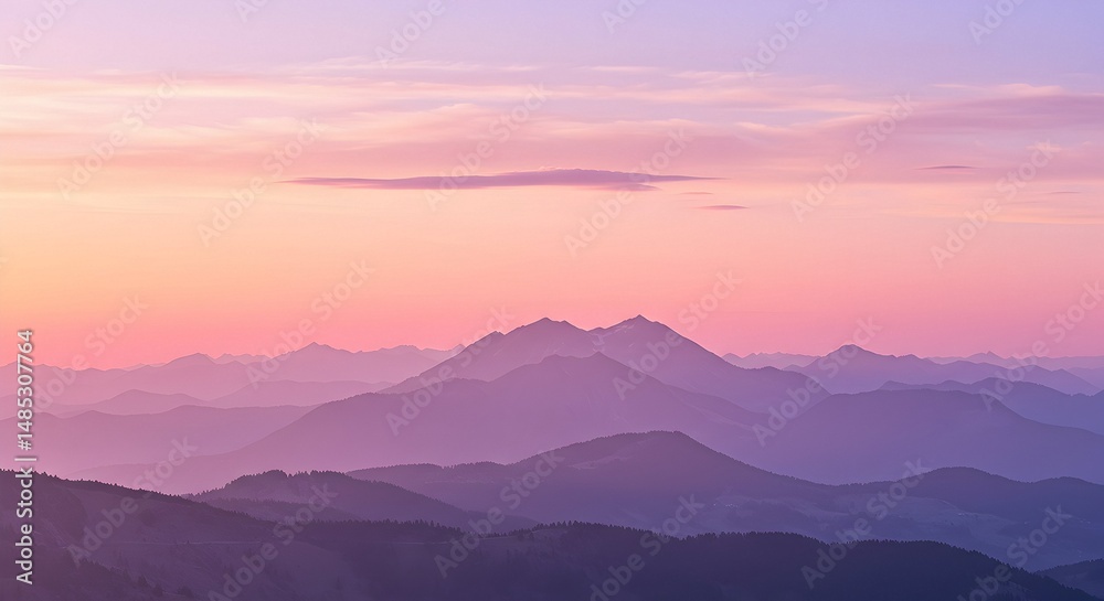 Obraz premium Mountain Range at Dusk with Pastel Colored Sky