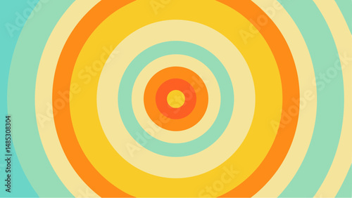 Concentric circles of orange yellow and teal creating a retro and vibrant target like illustration