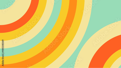Abstract background featuring concentric arcs in shades of orange yellow beige and light blue creating a retro vibe