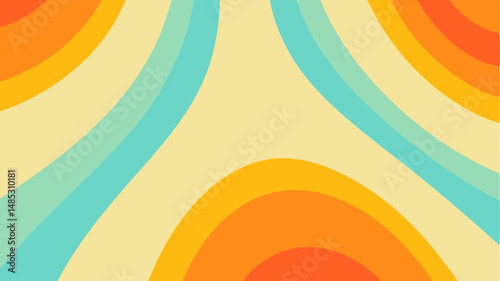 Abstract curved lines in orange yellow and blue create a retro styled background pattern design element