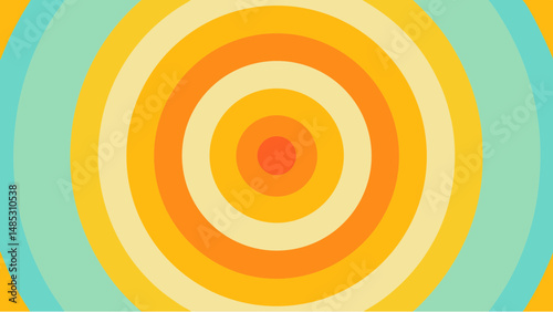 Concentric circles of orange yellow and teal create a retro and vibrant target like pattern design look