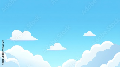 Cartoon illustration of a bright blue sky with fluffy clouds