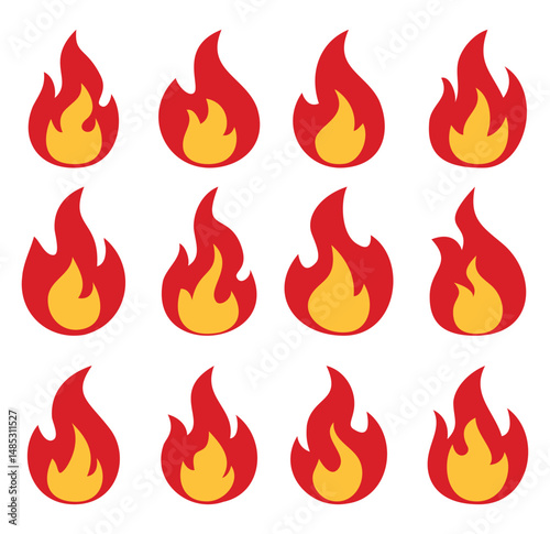 fire flame icon vector design set