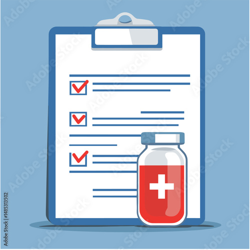 Medical checklist with test results and patient medical information. Health condition. Blood test result. Flat vector illustration