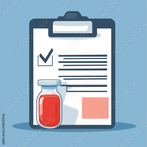 Medical checklist with test results and patient medical information. Health condition. Blood test result. Flat vector illustration