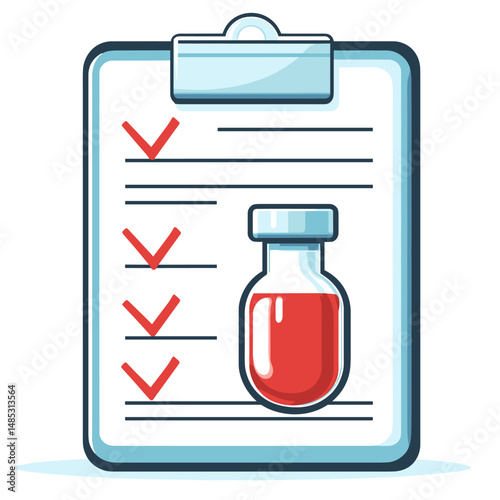 Medical checklist with test results and patient medical information. Health condition. Blood test result. Flat vector illustration