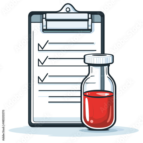 Medical checklist with test results and patient medical information. Health condition. Blood test result. Flat vector illustration