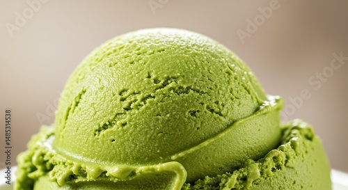 Matcha ice cream scoop close up