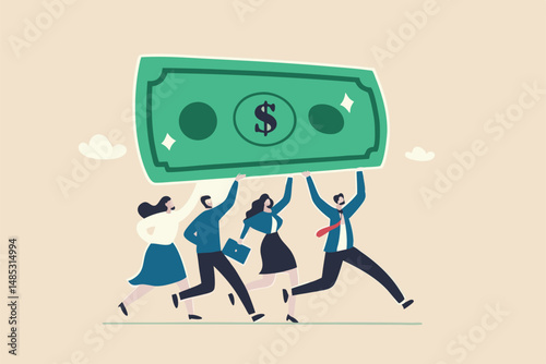 People carry money dollar banknote metaphor of capital, salary or income, wages to pay and purchase value, banking and investment, tax, economic and inflation concept.