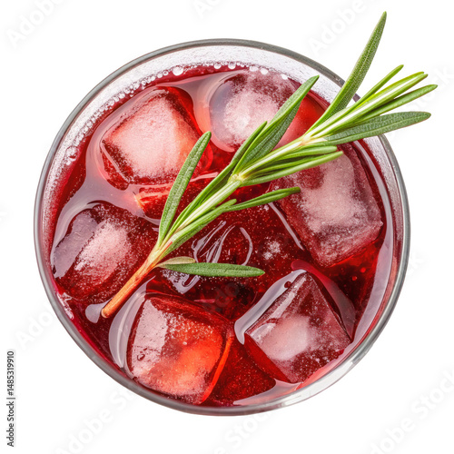 Red colour drink on the glass on transparent background.