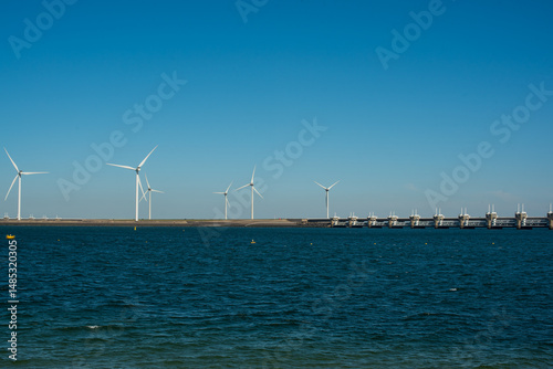 Wind turbine by the sea near the Deltawerk