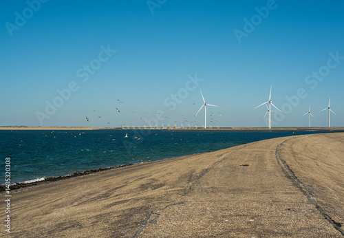 Wind turbine by the sea near the Deltawerk