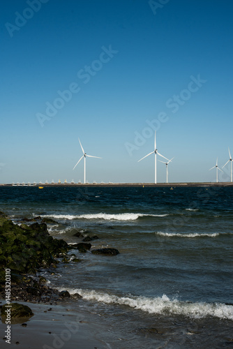 Wind turbine by the sea near the Deltawerk