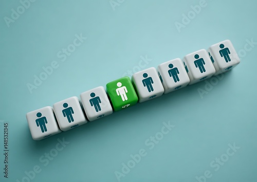Unique Individuality Stands Out Among a Crowd of Identical People Represented by Cubes
