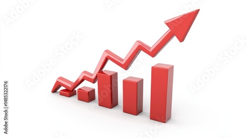 Red bar graph and arrow showing increase on a white background Free Download Red bar graph and arrow showing increase on a white background - GFXLoad