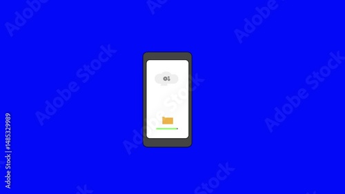 Data cloud transfer animation on smartphone. isolated on green color background. Document backup, database. Motion graphics.