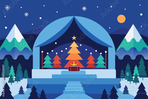 winter landscape with christmas tree and snow