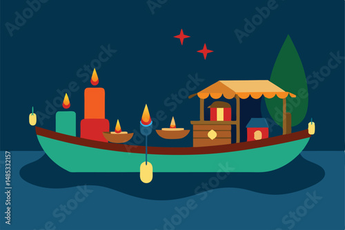 illustration of a boat in the morning