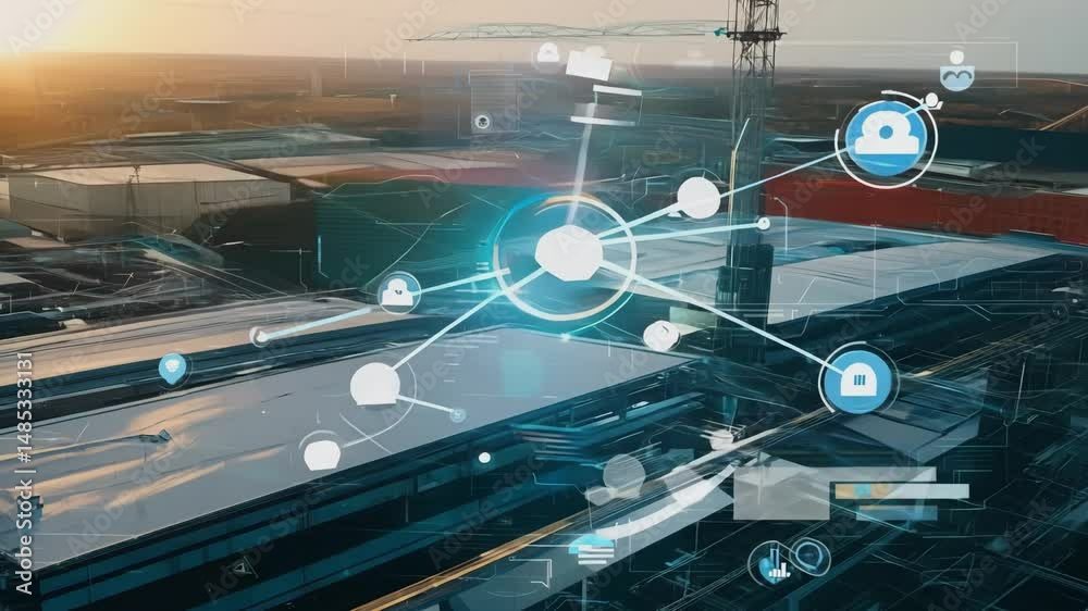 A drone aerial view of modern industrial area and communication network concept, Generative AI Videos.