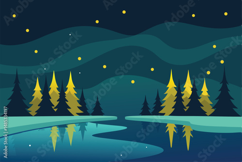 winter night landscape with trees