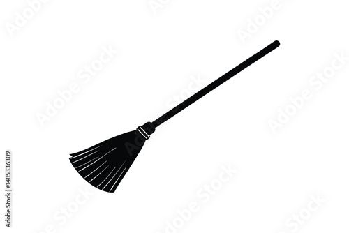 Silhouette art illustration of a traditional broom with long wooden handle.eps