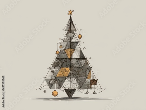 Wallpaper Mural Geometric christmas tree design with ornaments. Torontodigital.ca