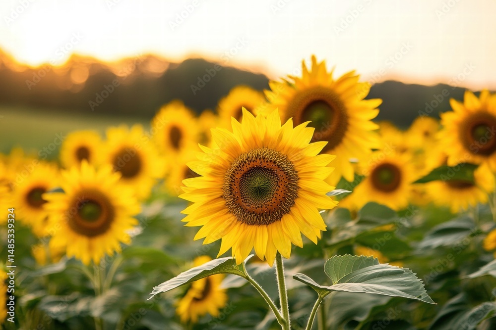 Obraz premium Sunflowers glowing in warm sunset light