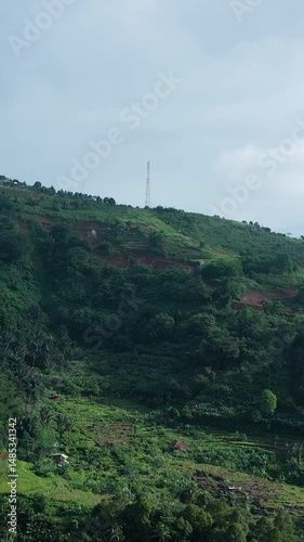 Vertical 4K Drone of Mountain Hill with Telecommunication Tower