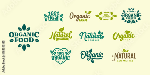 Organic food and natural cosmetics logo collection for branding and packaging