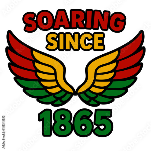 Wings in Pan-African colors with Soaring Since 1865 text