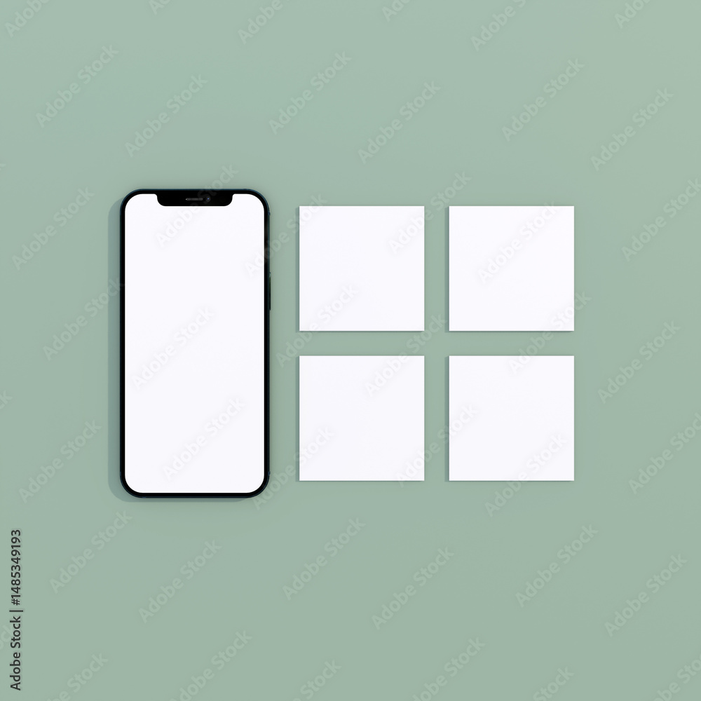 Smartphone and sticky notes mockup on a green surface