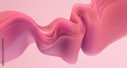 Abstract wavy shapes 3d render on pink background.