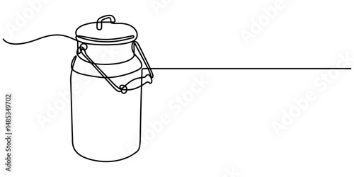 milk drum  continuous one line drawing, The milk can is drawn in one line. Continuous line. Minimalistic Milk can container one line art drawing graphics.                                        