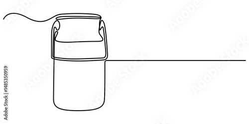 milk drum  continuous one line drawing, The milk can is drawn in one line. Continuous line. Minimalistic Milk can container one line art drawing graphics.                                        