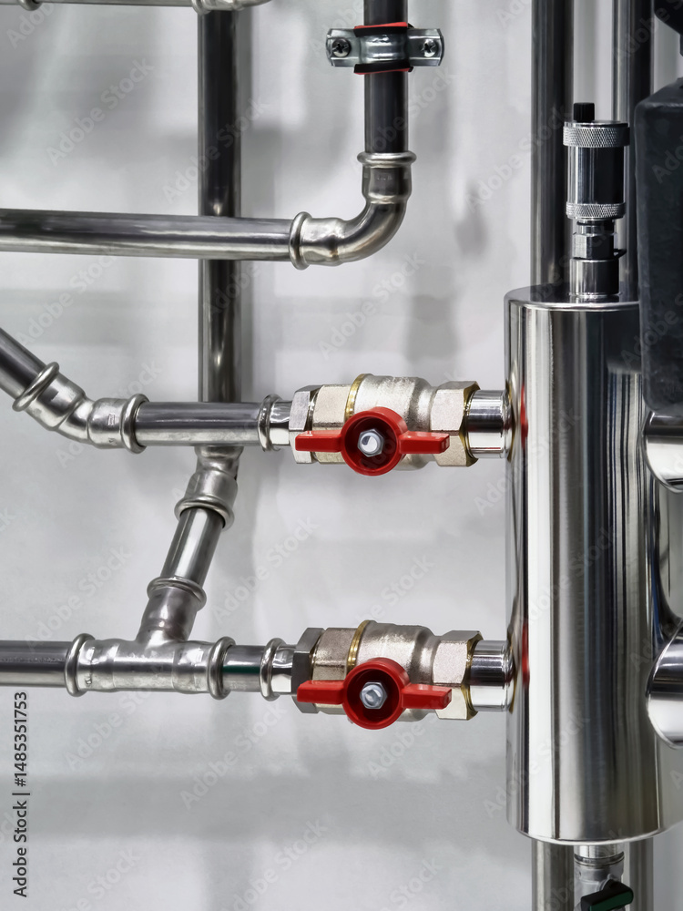 Industrial piping and valves system displayed in a modern facility for efficient fluid control Industrial piping and valves system displayed in a modern facility for efficient fluid control