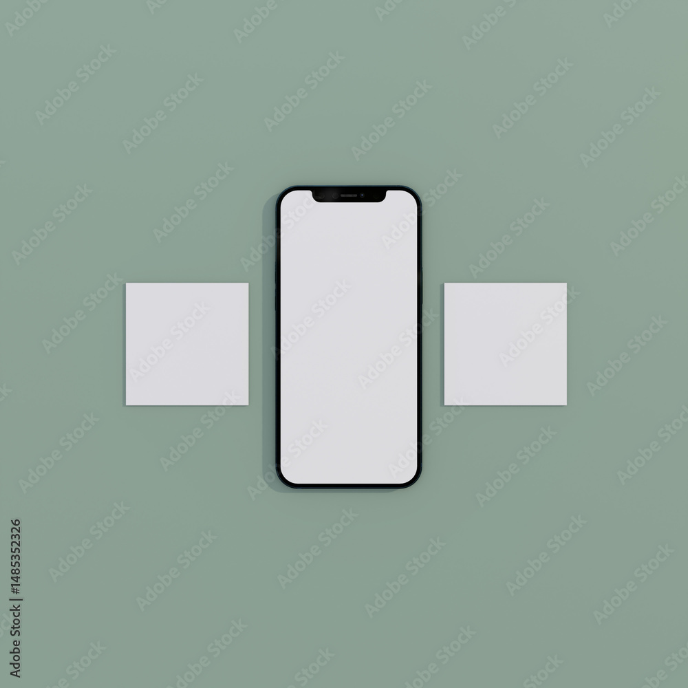 Smartphone and sticky notes mockup on a green surface