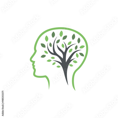 Mental Health vector silhouette with green nature and yoga style 