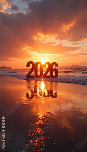 2026 sunrise at the beach, new year, hope, future, with copy space